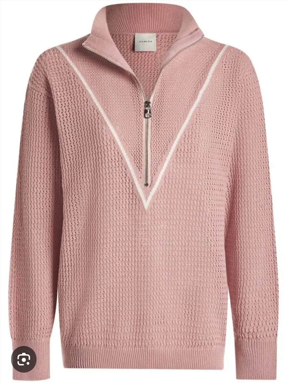 Varley Mauve Half-Zip Textured Knit Pullover Sweater with White V Detail